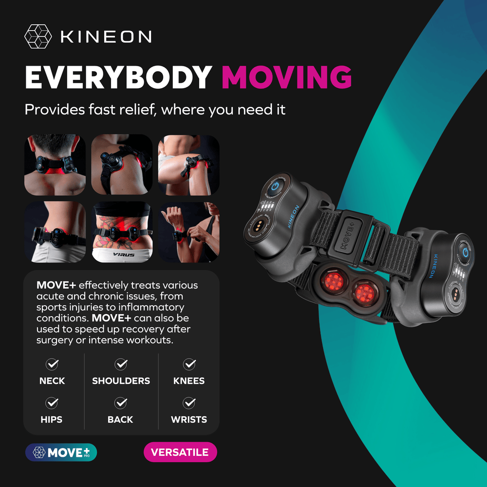 Kineon Move+ Pro advanced red light & laser therapy device designed to relieve pain, reduce inflammation, & speed recovery. UAE dubai online shopping saudi arabia qatar kuwait oman bahrain.